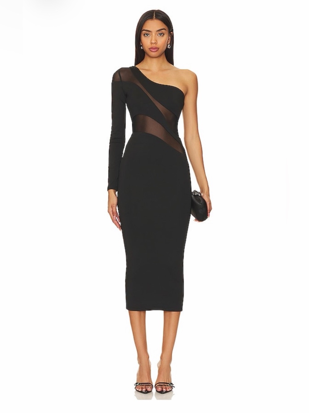 SUPERDOWN (Revolve) Kaelyn One Shoulder Mesh Maxi Dress Black M